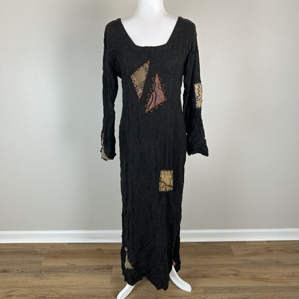 SACRED THREADS patchwork funky hippy Cottage rayon Maxi DRESS M/L Peasant